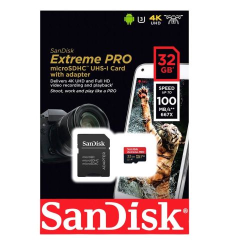Sandisk Extreme PRO microSDXC  32GB  100MB/s  v30 + Adaptador