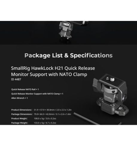 SmallRig 4487 Soporte monitor HawkLock H21con abrazadera NATO