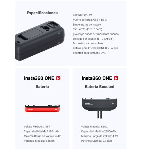 Cargador de batería doble para Insta360 ONE R