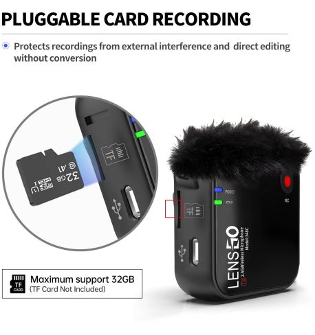 LENSGO Micrófono Wireless 348C SD Card 1Tx + 1Rx