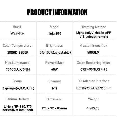 VILTROX Weeylite Ninja 200 COB LED Bi-color